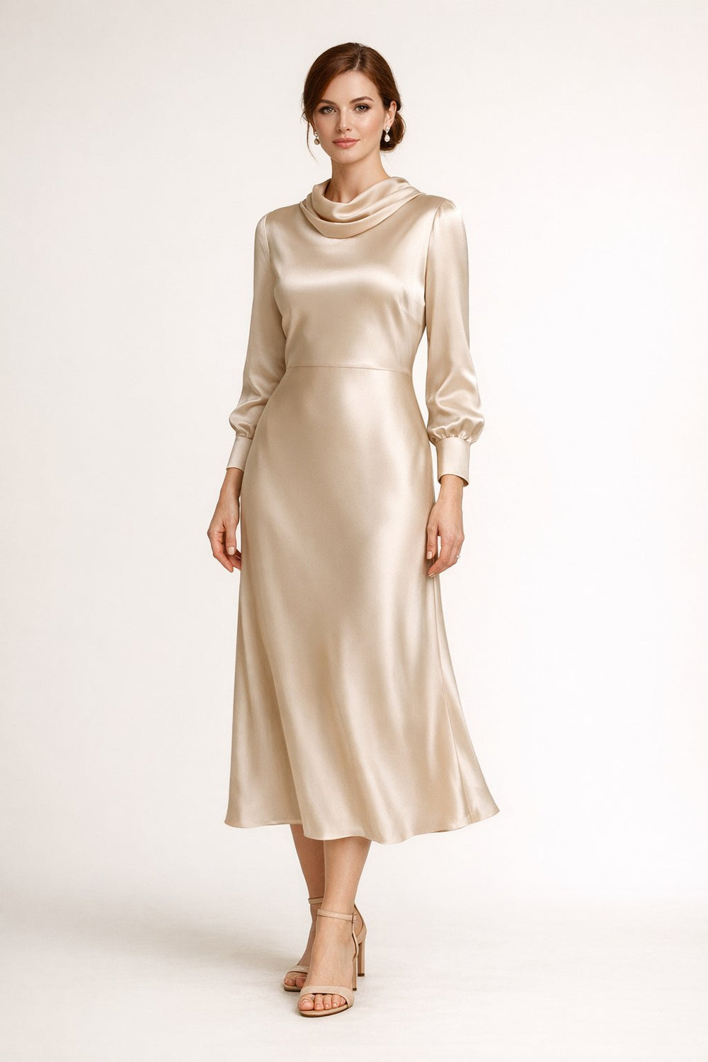 Champagne Satin Midi Slip Dress