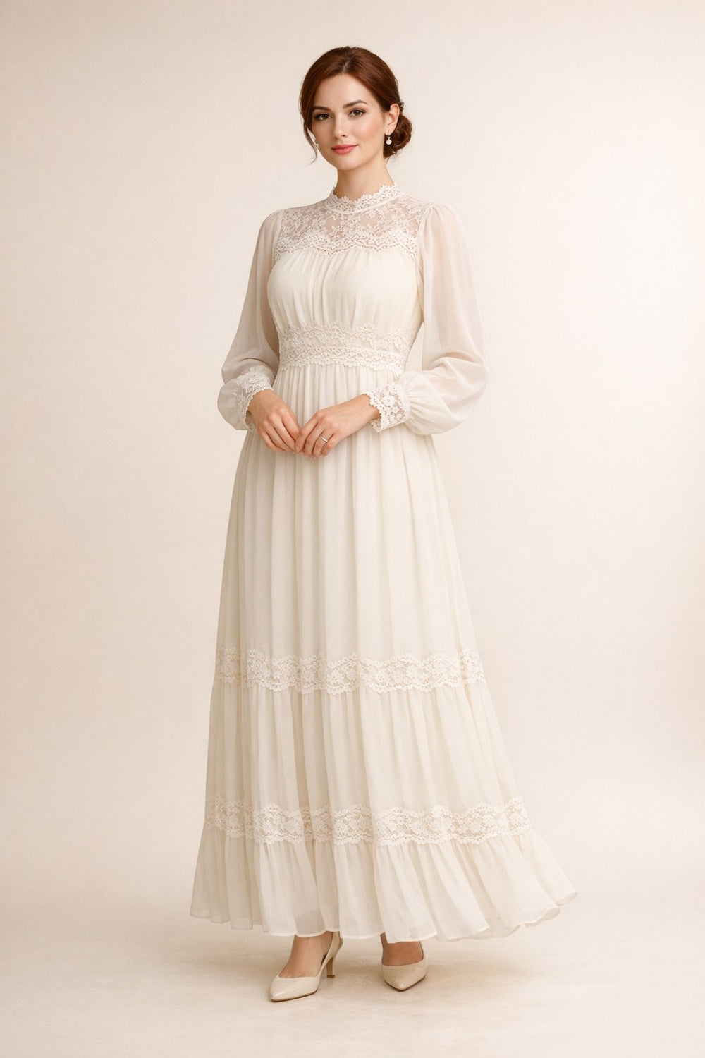 Lace-Trim Chiffon Maxi Dress