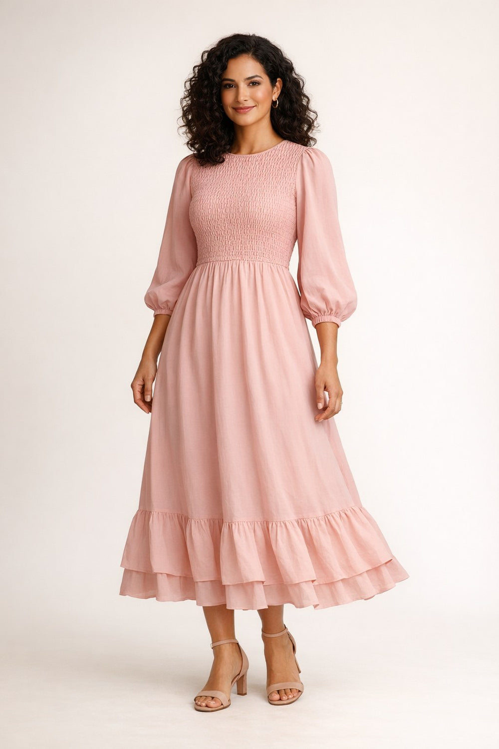 Pink Ruffle-Hem Smocked Babydoll Dress