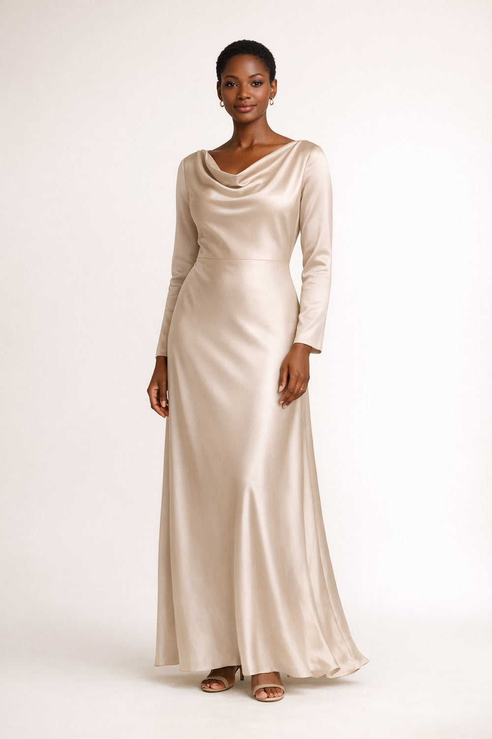 Satin Cowl-Neck Maxi Dress