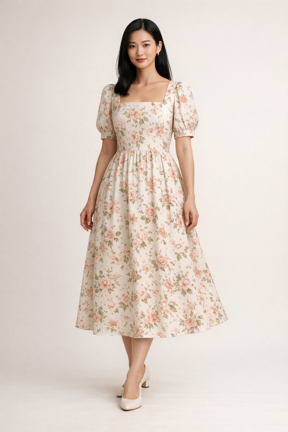 Square-Neck Floral A-Line Sundress