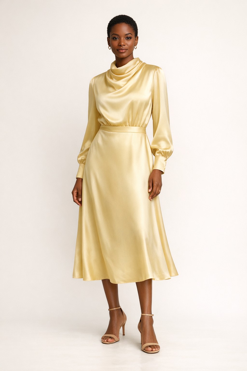 Butter Yellow Satin Midi Dress