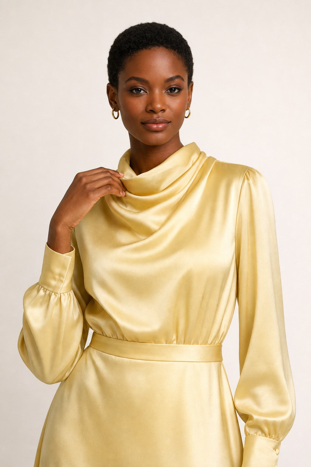 Mintrove AI supplemental | butter-yellow-satin-midi-dress | waist-up-detail | 7c721d260964