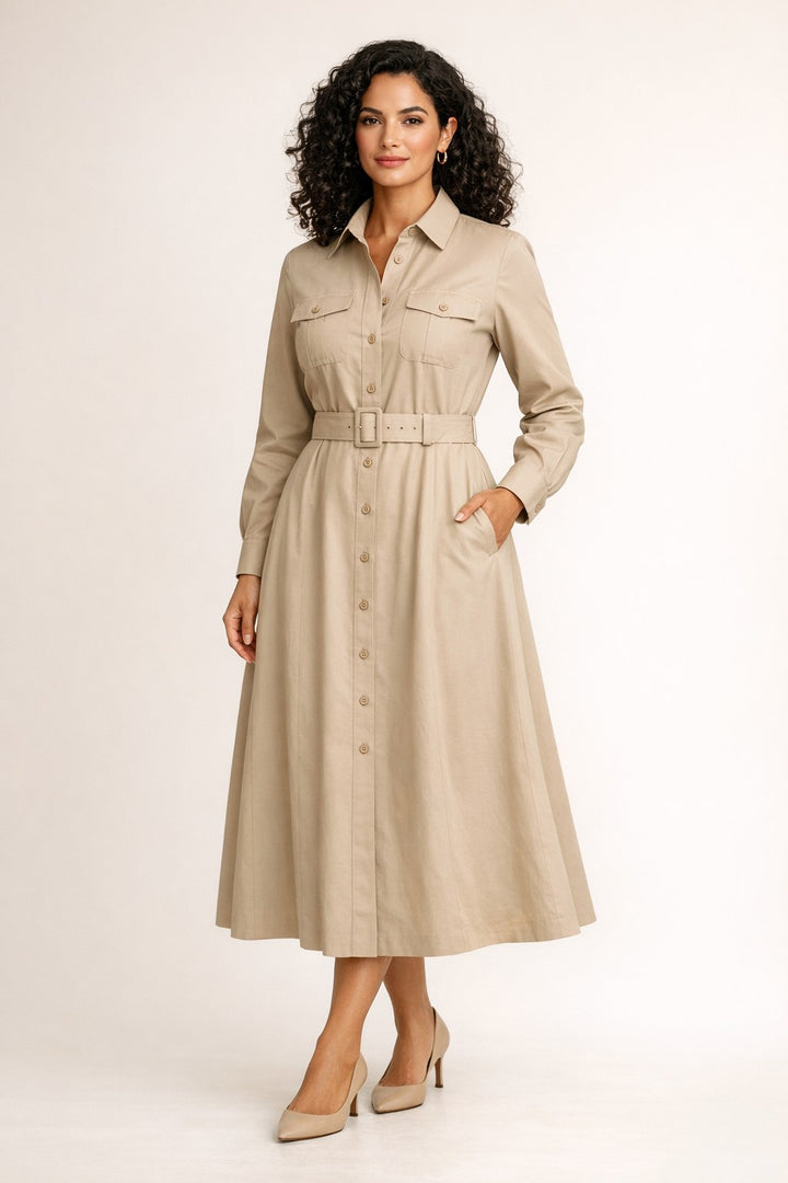 Button-Down Shirtdress with Pockets