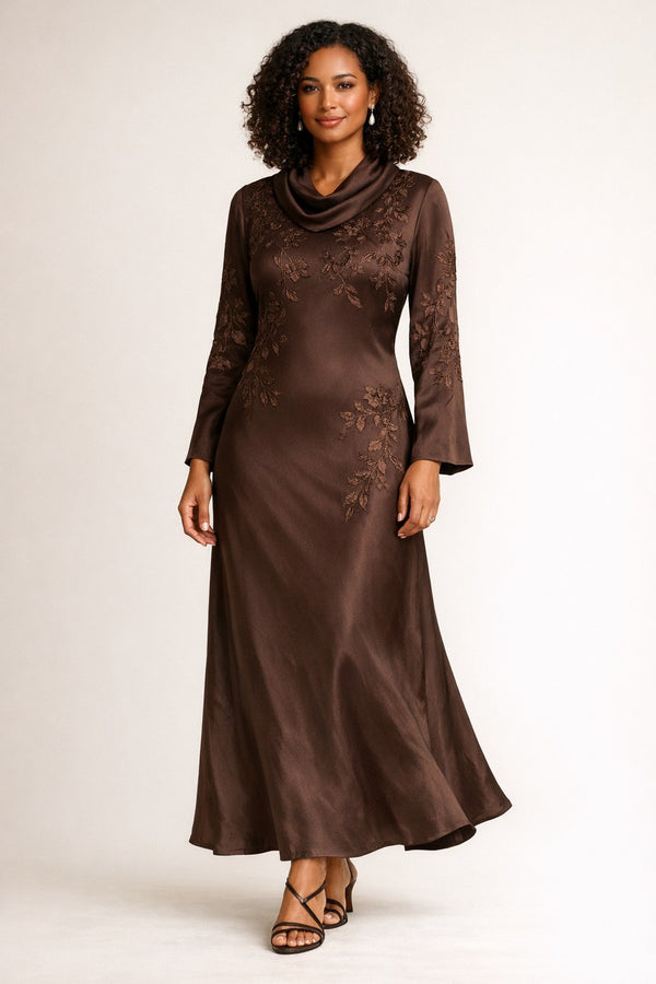 Chocolate Brown Embroidered Silk Slip Dress