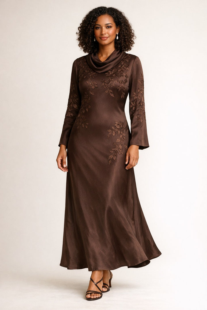 Chocolate Brown Embroidered Silk Slip Dress