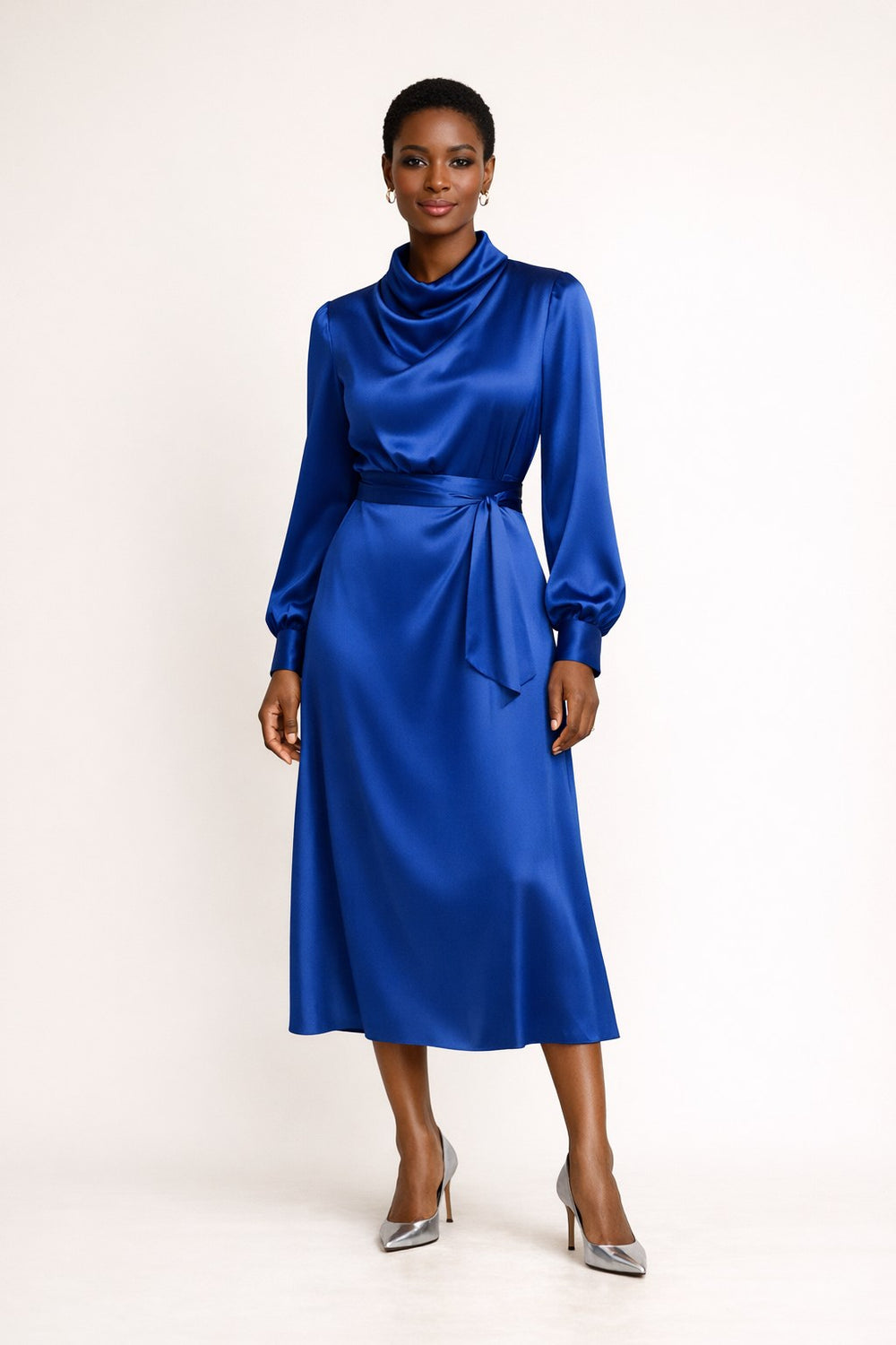 Cobalt Blue Satin Midi Dress