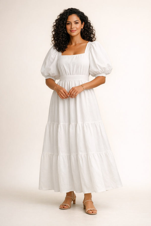 Cotton Puff-Sleeve Maxi Dress