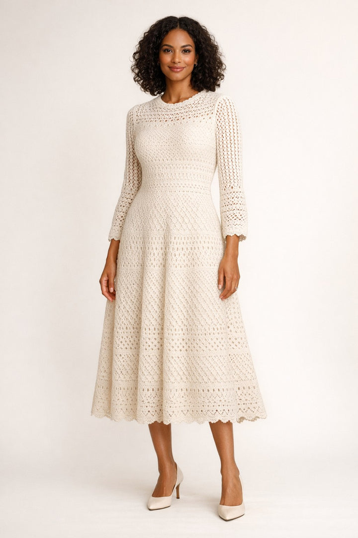 Crochet Knit A-Line Midi Dress