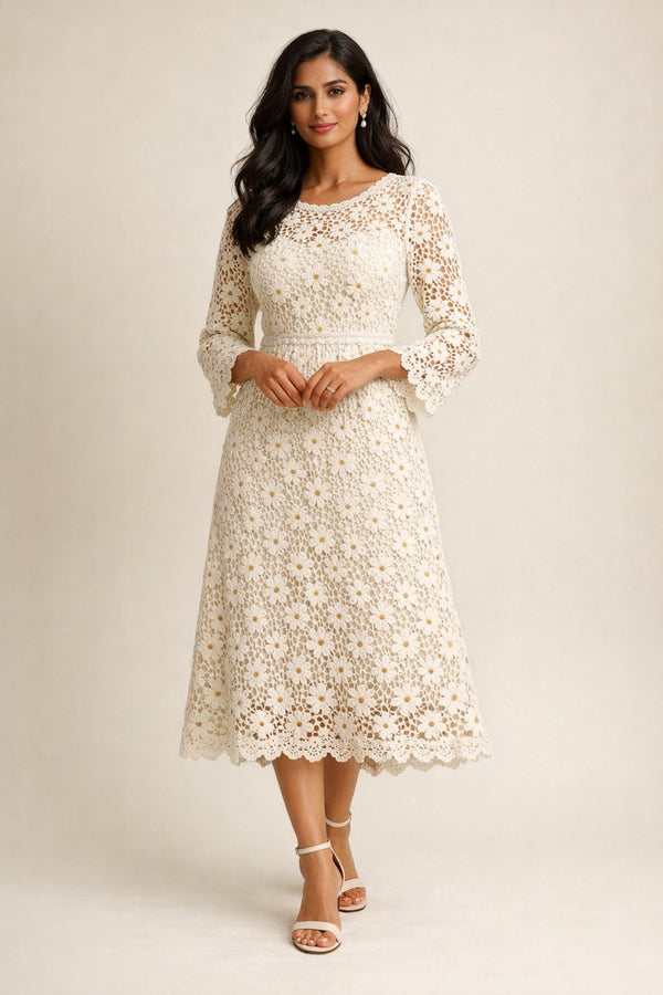 Daisy Crochet Knit Midi Dress