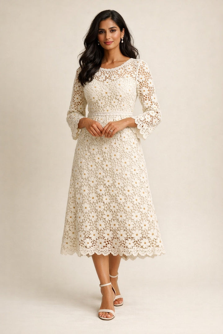 Daisy Crochet Knit Midi Dress
