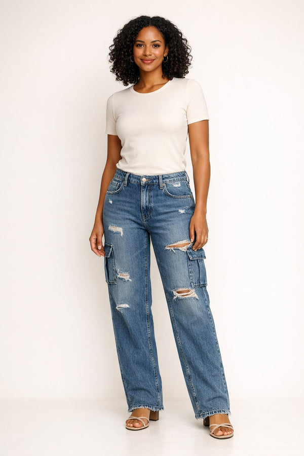 Distressed Cargo Jeans