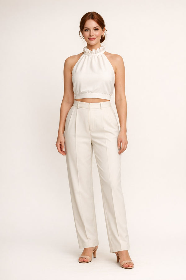 Frill-Trim Halter Crop Top
