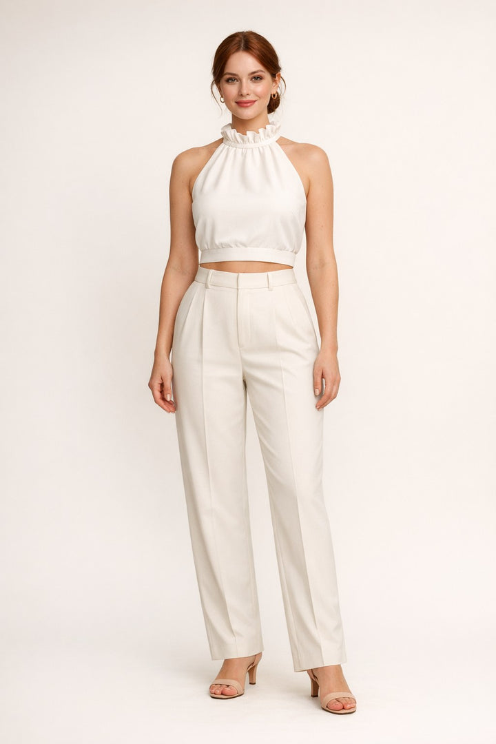 Frill-Trim Halter Crop Top