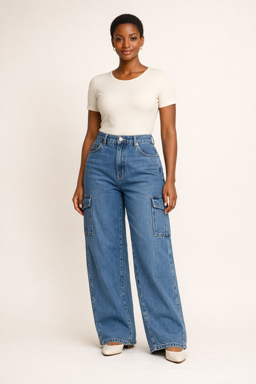 High-Waist Cargo Jeans