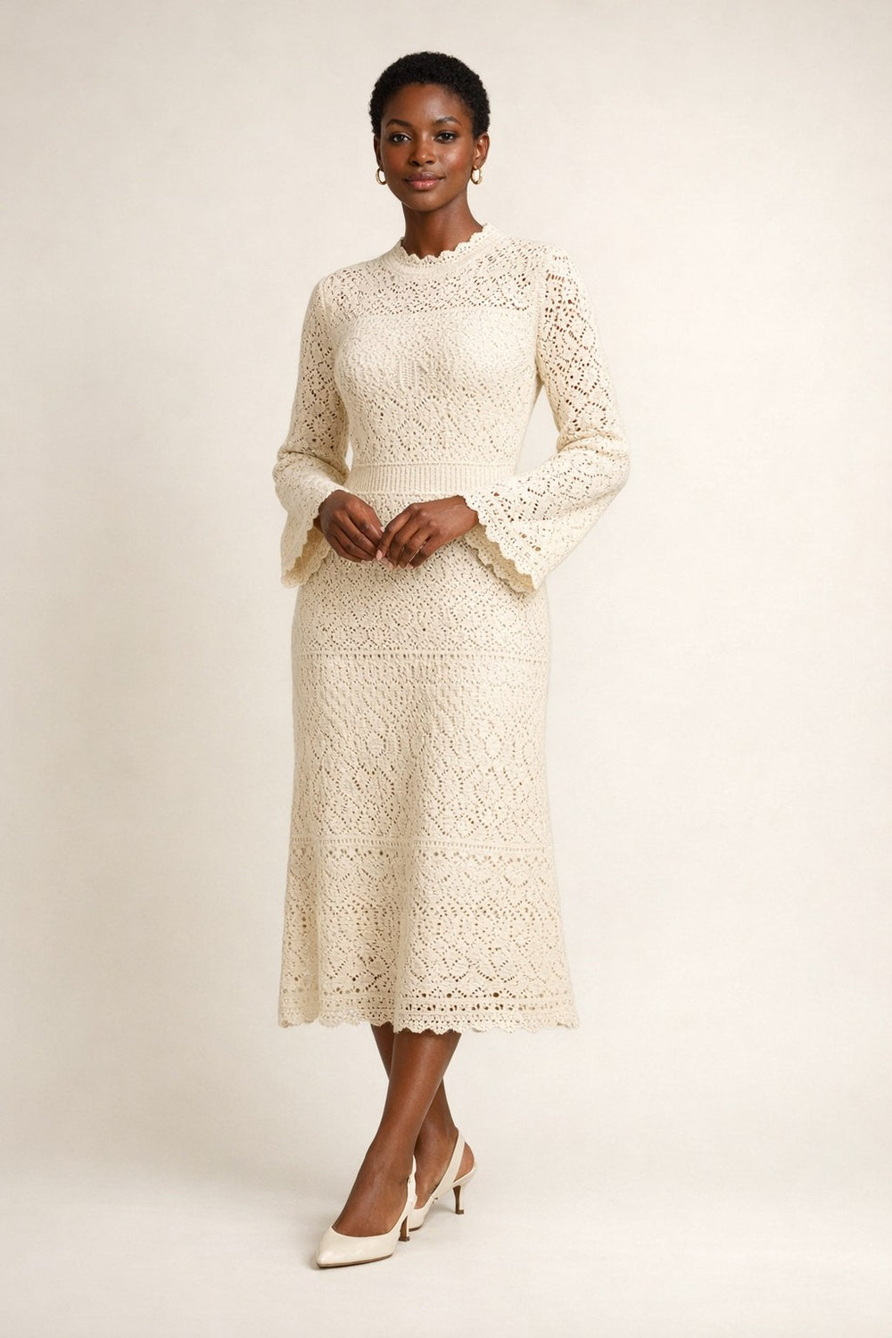 Korean Crochet Knit Midi Dress
