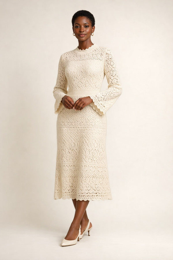 Korean Crochet Knit Midi Dress