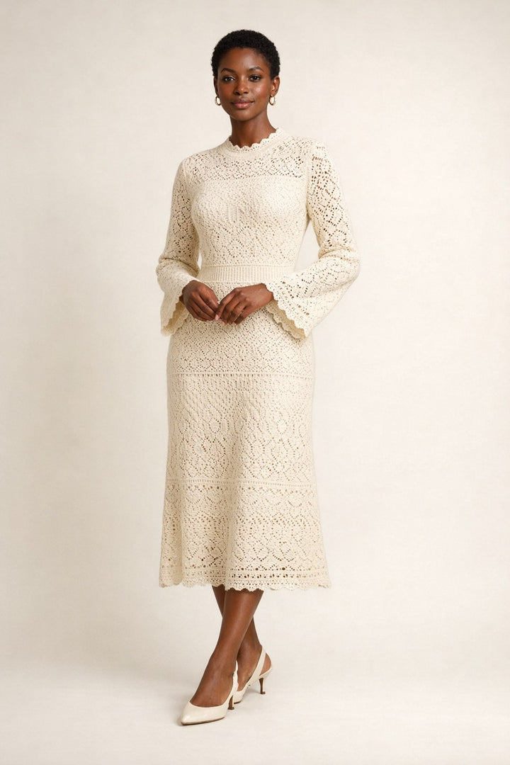 Korean Crochet Knit Midi Dress