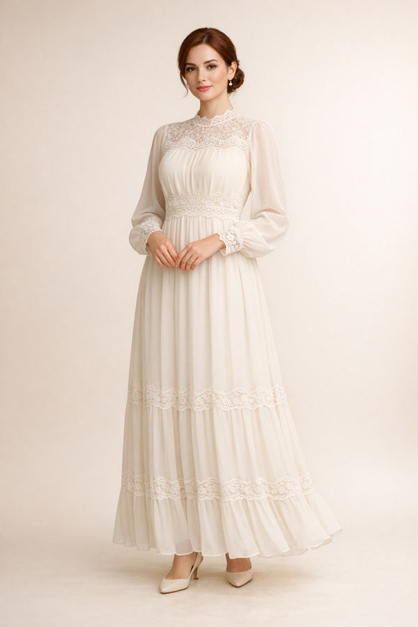 Lace-Trim Chiffon Maxi Dress