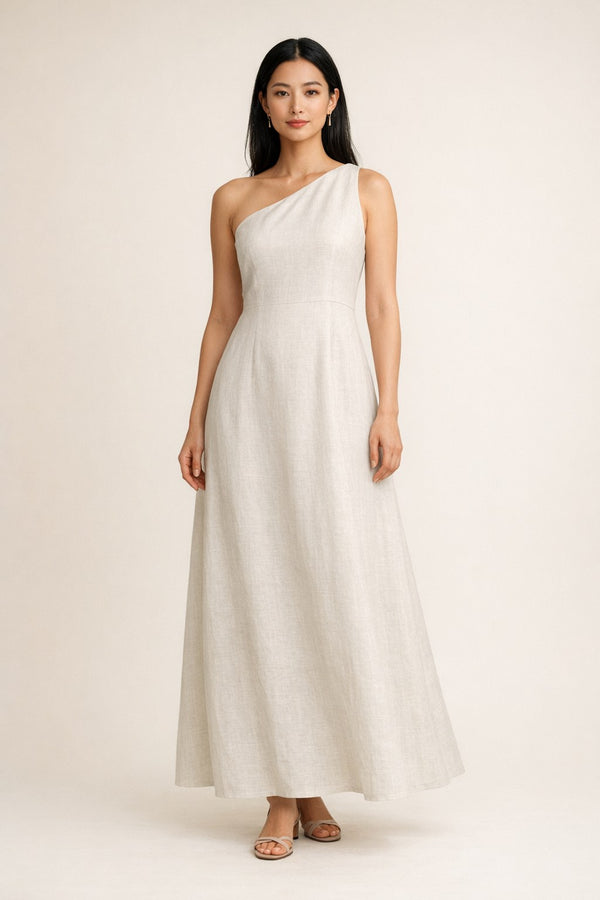 One-Shoulder Linen Maxi Dress