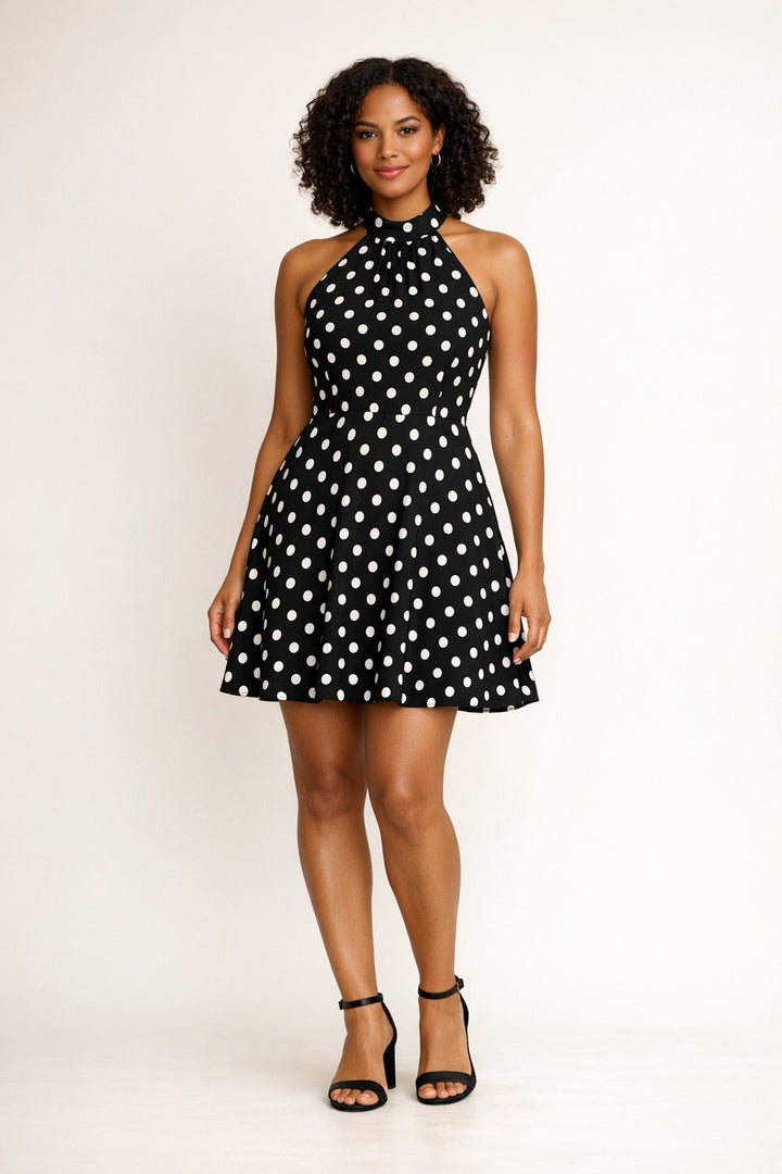 Polka Dot Halter Babydoll Mini Dress