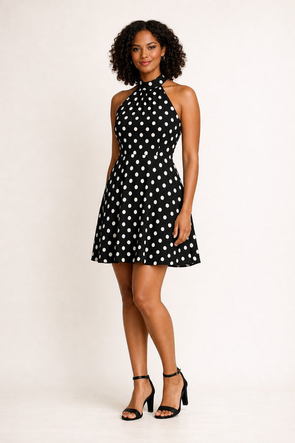 Polka Dot Halter Babydoll Mini Dress