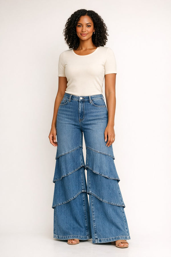 Retro Ripple Wide-Leg Jeans