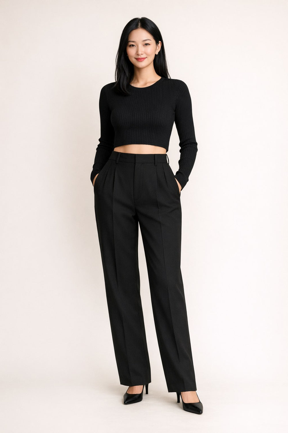 Ribbed Long-Sleeve Crop Top