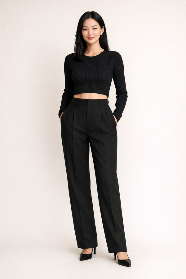 Ribbed Long-Sleeve Crop Top