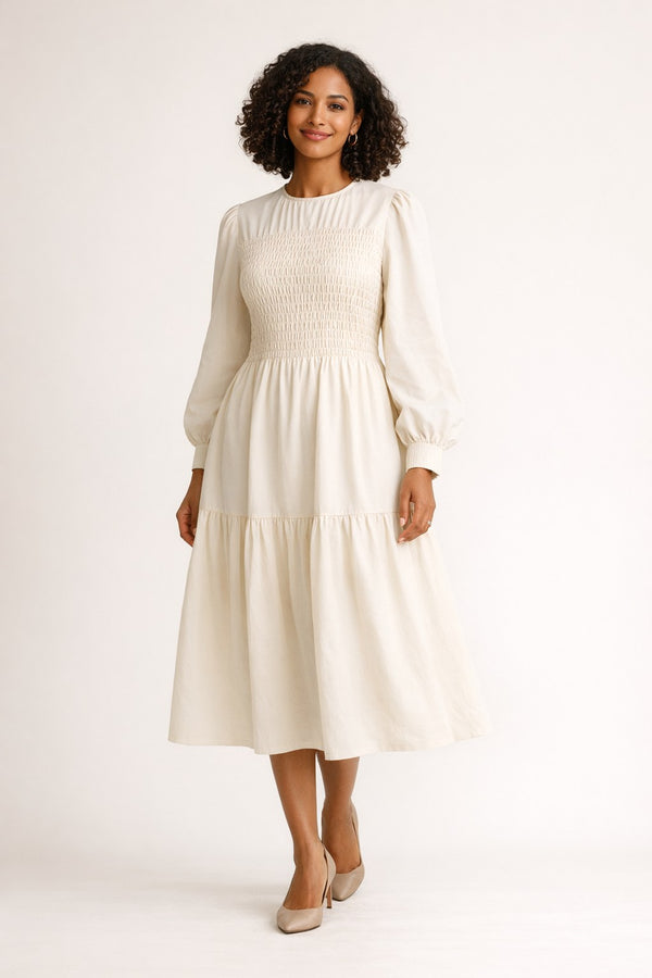 Smocked Drop-Waist A-Line Dress