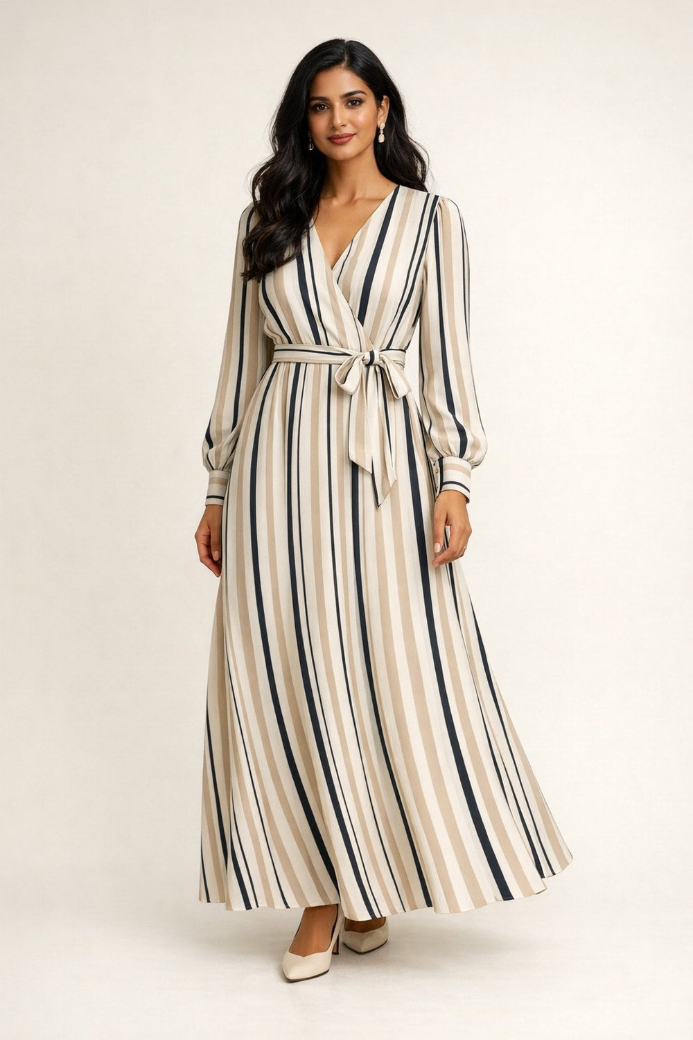 Striped Long-Sleeve Maxi Dress