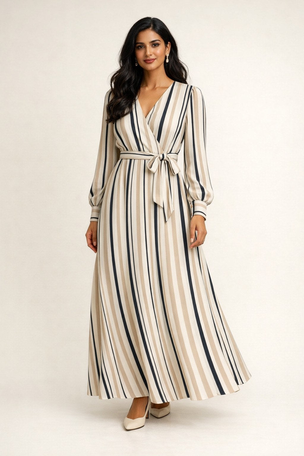 Striped Long-Sleeve Maxi Dress