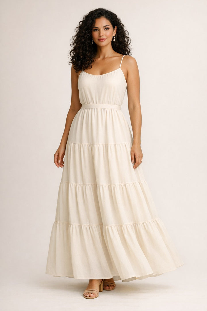 Tiered Spaghetti-Strap Maxi Dress
