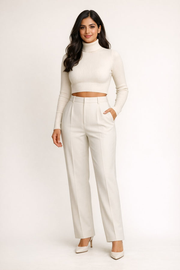 Turtleneck Ribbed-Knit Crop Top
