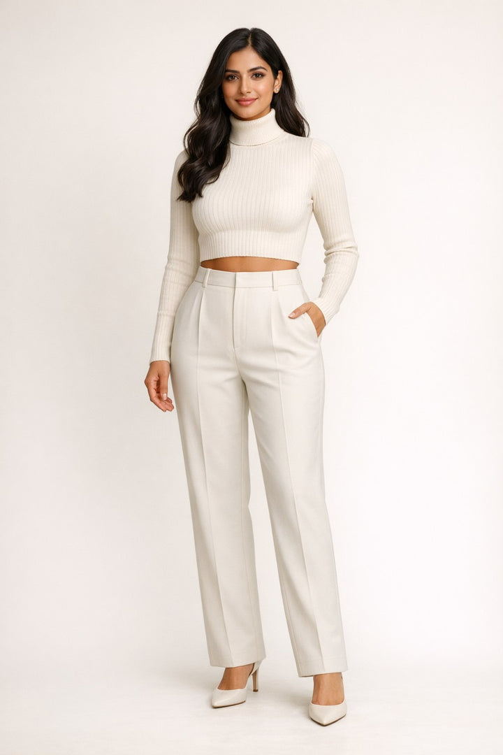 Turtleneck Ribbed-Knit Crop Top