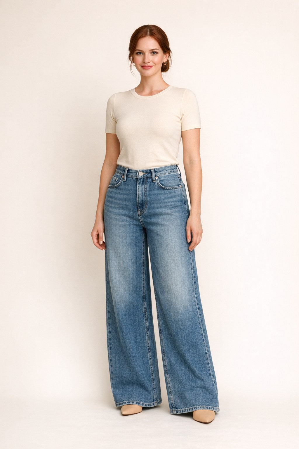 Vintage Washed Wide-Leg Jeans