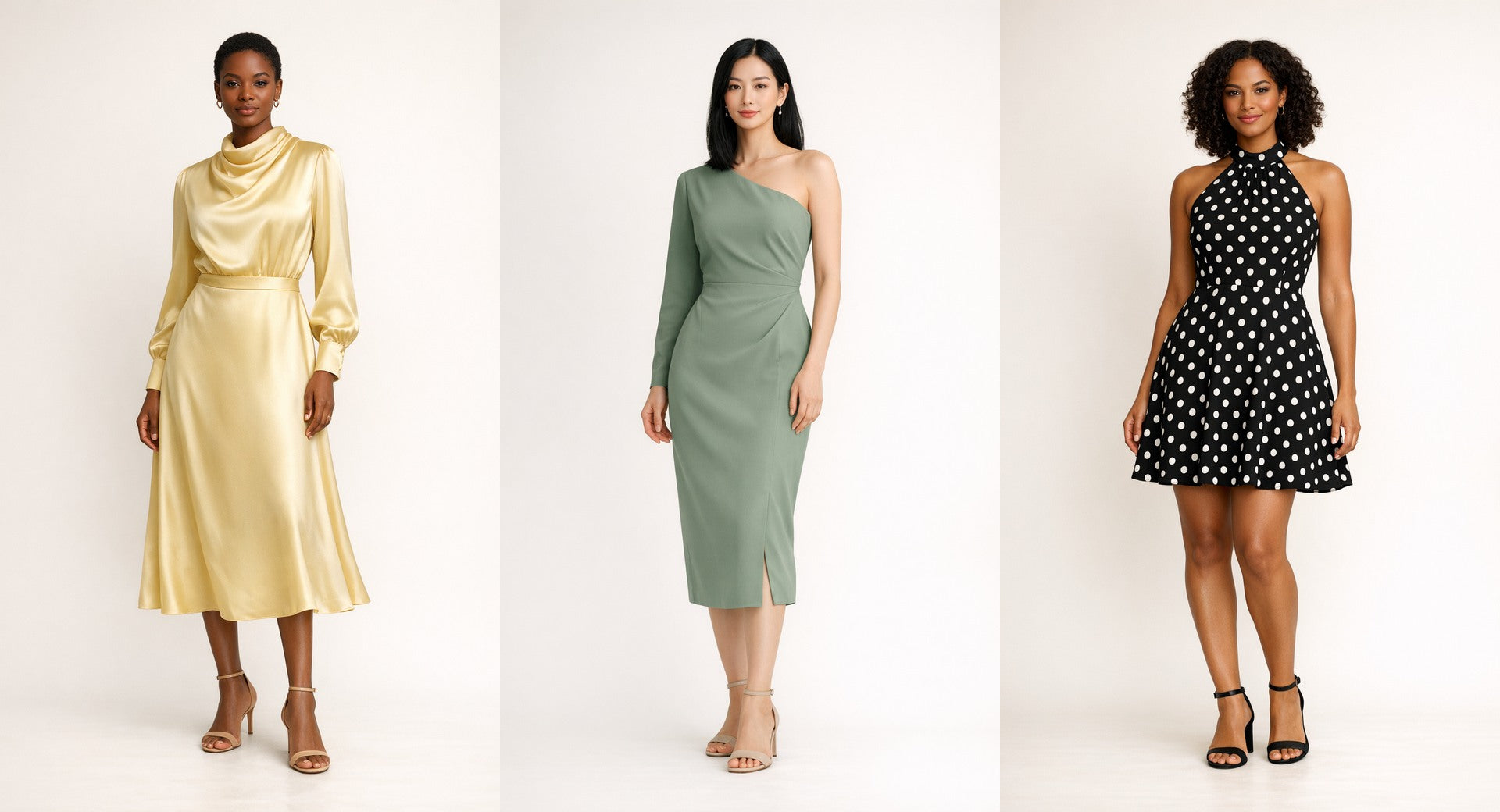 Three models wearing selected Mintrove Summer Sale dresses